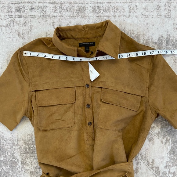 NWT Banana Republic Brown Vegan Suede Short Sleeve Shirtdress Size M - Picture 7 of 9